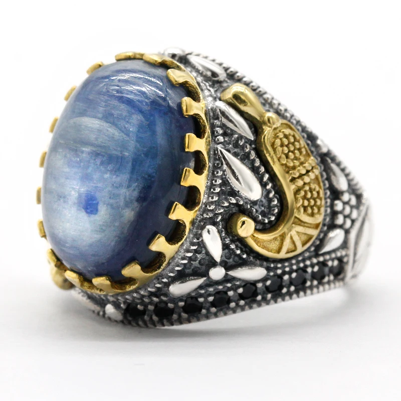 New Fashion Türkiye Men's Handmade Ring S925 Sterling Silver Natural Kyanite Luxury Religious Muslim Islamic Jewelry Party Gift - Image 3