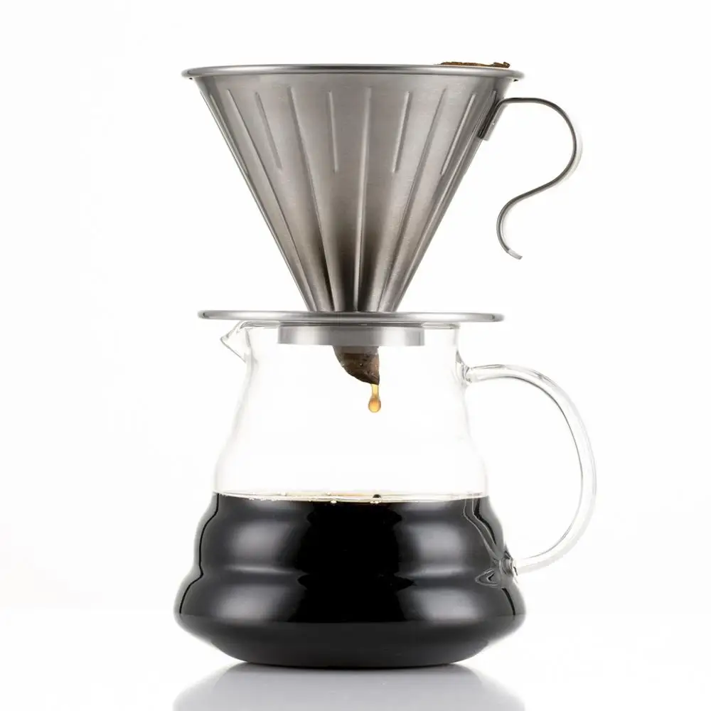 Hand coffee pot stainless steel reusable cone coffee filter funnel, single cup blender