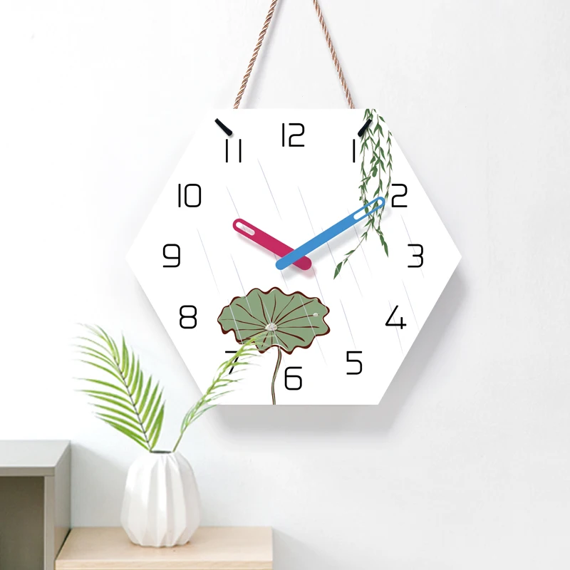 February Raining Hexagon Art Wall Clock Fashion Creative Silent Quartz Watches Silent Quartz Wall Clock