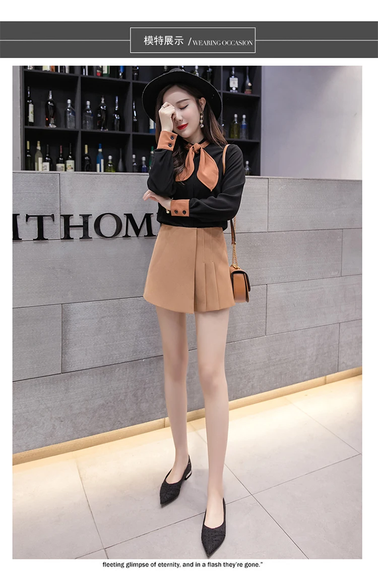 Gothic color high waist pleated skirt shorts spring summer irregular wide leg shorts for women ladies slim short DV983