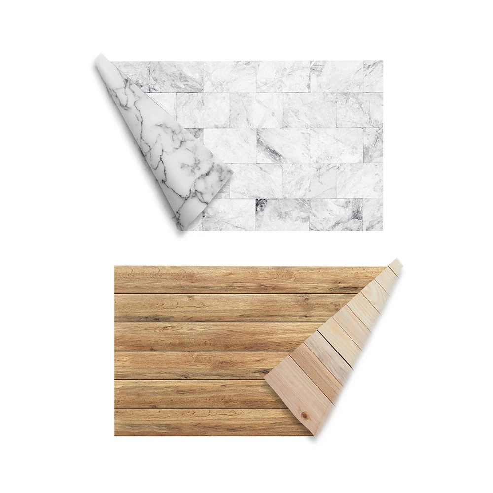 

[2 in 1 Pack] Food Photo Backdrop Waterproof Paper Board Rolling Background Wood and Marble backdrop 55x83cm/22x33in DP-226