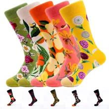 Забавные Женские носочки, модные, с цветочным узором, длинные, цветные, кавайные, дышащие, хлопковые, толстые, теплые, Осень-зима, носки для женщин