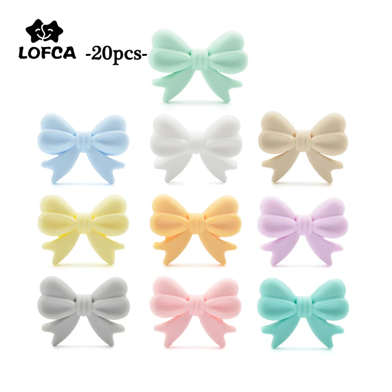 Silicone Beads Pendant Necklace Baby Teether Chew Food-Grade LOFCA Bpa-Free Bowknot 20pcs
