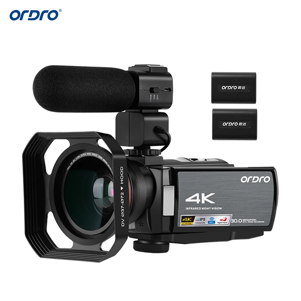 

ORDRO HDV-AE8 4K WiFi Digital Video Camera Camcorder DV Recorder 30MP 16X Digital Zoom IR Night Vision IPS LCD Touchscreen