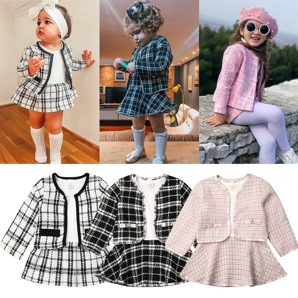 Нарядное платье для маленьких девочек с пальто, верхняя одежда, комплект из 2 предметов, осенне-зимний модный детский комплект одежды для девочек