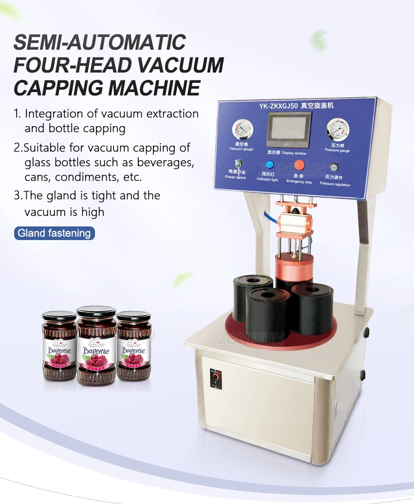 ZONESUN Custom Size 4 Heads Semi-automatic Vacuum Capping Machine