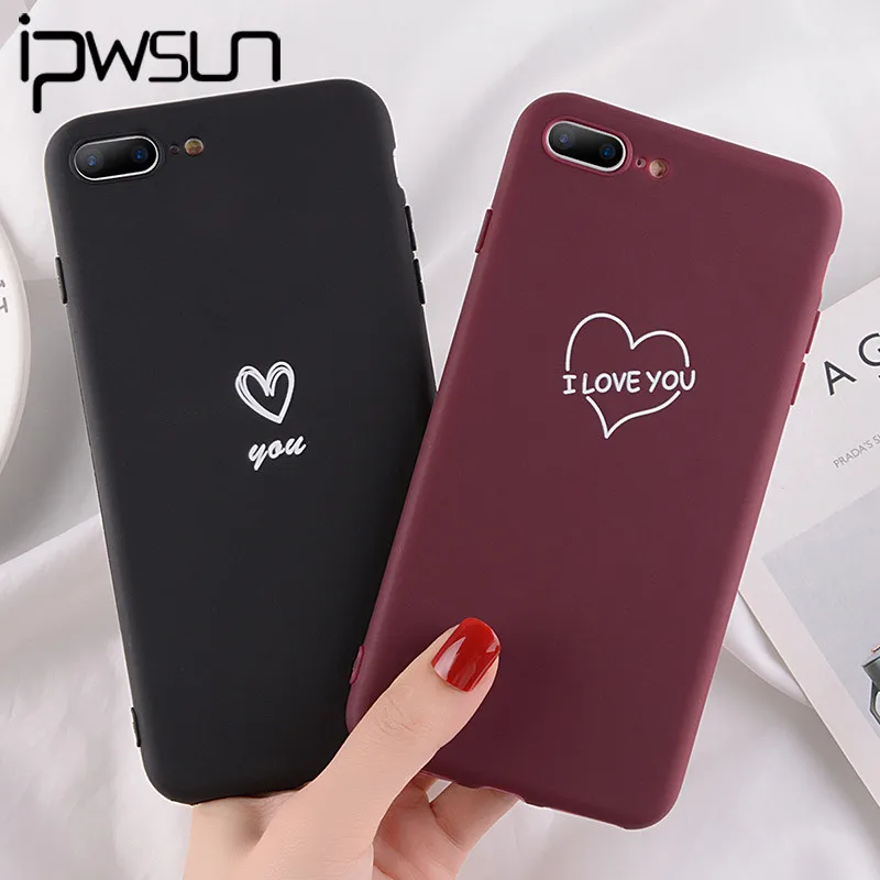 

iPWSOO Couple Candy Color Love Heart Phone Case For iPhone 11 Pro X XR Xs Max Soft TPU Cover For iPhone 5 5S SE 6 6s 7 8 Plus