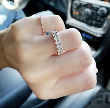 

925 Sterling SILVER PAVE SETTING FULL Oval Simulated DIAMOND ETERNITY ENGAGEMENT WEDDING Band Ring SET Fine JEWELRY