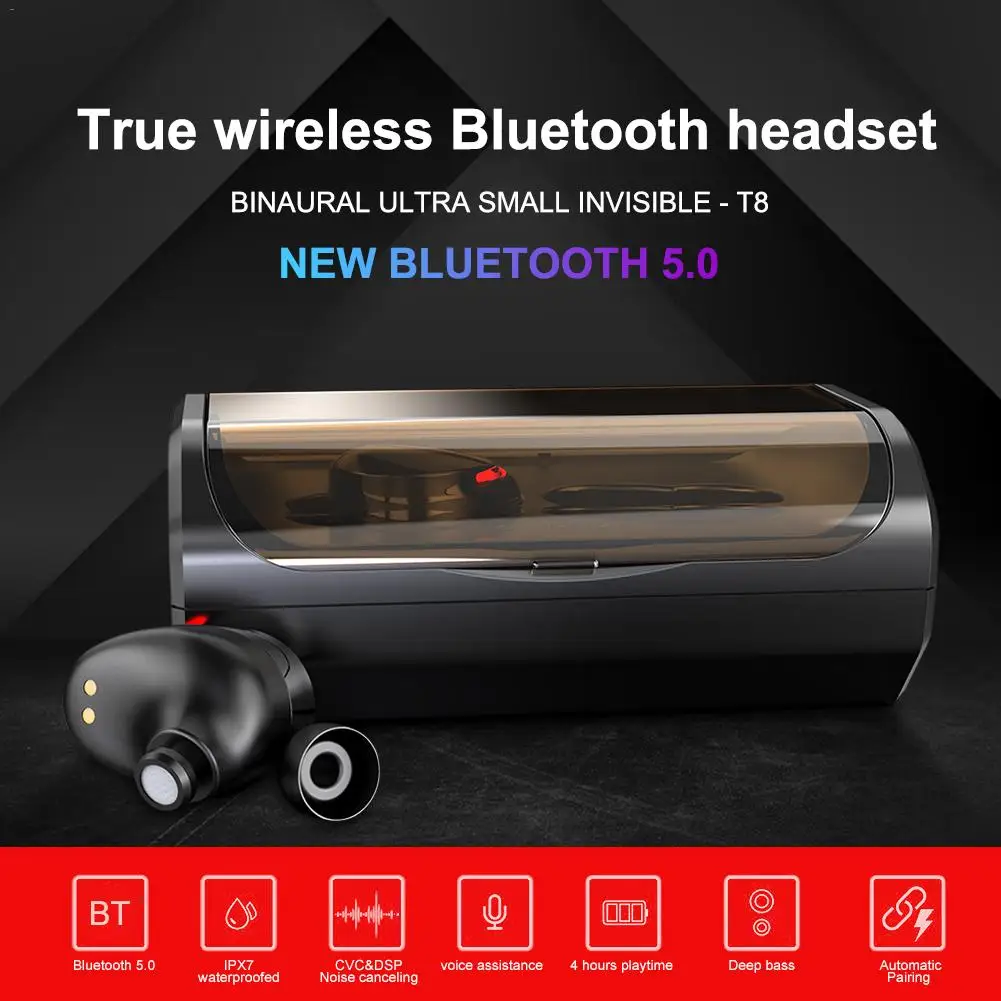 T8 Bluetooth гарнитура TWS Bluetooth 5,0 наушники IPX7 Водонепроницаемый Hi-Fi стерео Шум снижение спортивные наушники с зарядный чехол