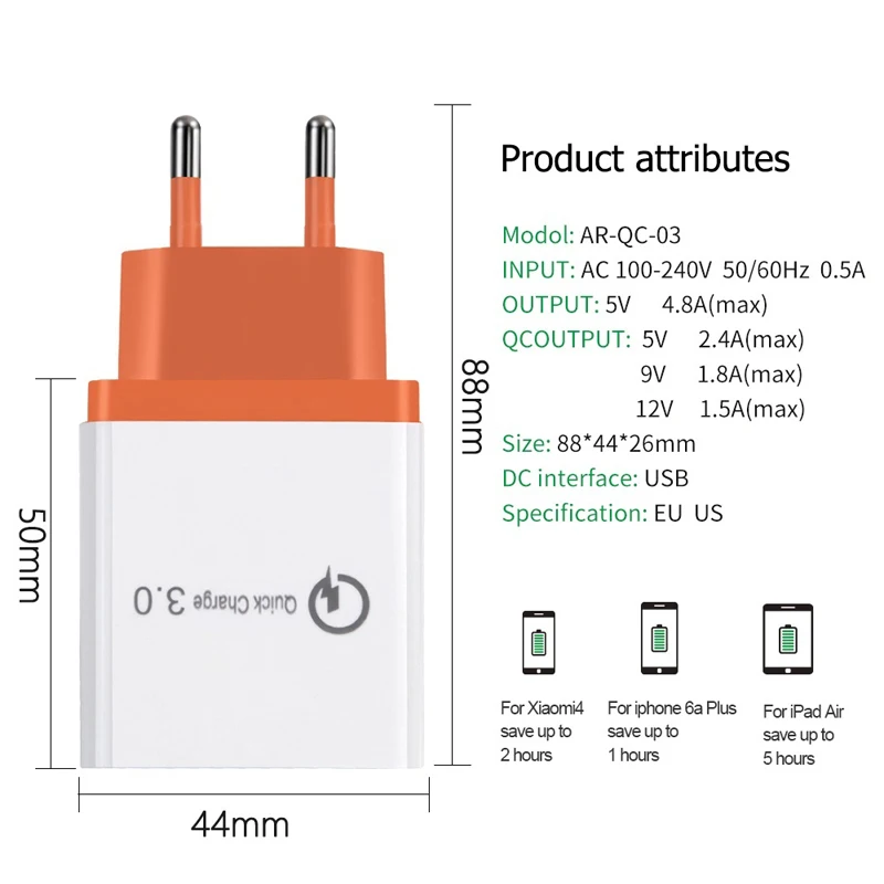 3 порта быстрое зарядное устройство 3,0 USB зарядное устройство для телефона Быстрая зарядка ЕС Разъем для samsung Galaxy S9 S8 S8 plus S7 S6 Edge Plus Note8 Note 5