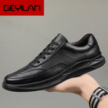 

Men Genuine Leather Sneakers Autumn Winter Men's Shoes Sneaker Black Plus Size 45 46 Korean Version Sneakers Men Shoes