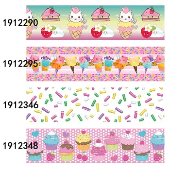 

(50 yards/lot) Kids DIY 22MM 25MM 38MM dessert ice cream cake candy printed grosgrain ribbon