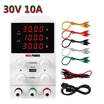 

NICE-POWER 30V 10A DC USB Switching Adjustable Power Supply Laboratory Voltage Regulator Bench Source 5 Pair Output Cable