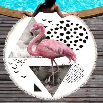 

Round Sandy Beach Cloth Multi Giraffe Animal Printing Flamingo Pattern Superfine Fiber Towel serviette toalhas de banho plage