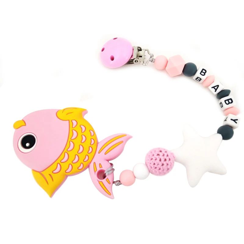 Baby Silicone Fish Teethers Necklace Set BPA Free Toys Cute Animal Baby Teether Silicone Preferential Portfolio - Цвет: Pink Set