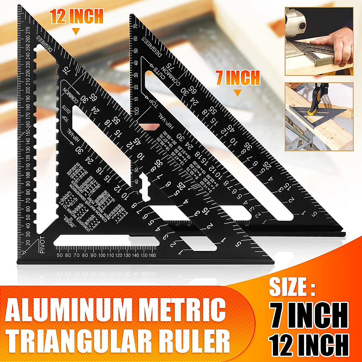 7/12inch Speed Square Metric Aluminum Alloy Triangle Ruler Squares for Measuring Tool Metric Angle Protractor Woodworking Tools digital sound level meter