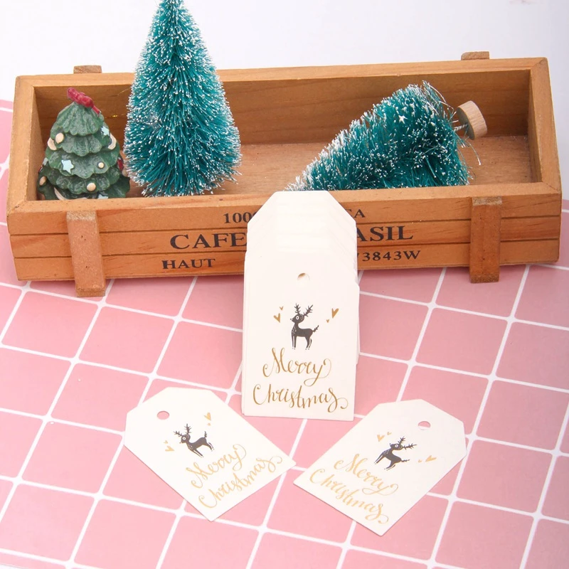50 шт. DIY крафт Санта Клаус бумажные бирки веселые рождественские серии бумажные открытки для рождественской вечеринки этикетки подарочные упаковочные материалы - Цвет: Small deer