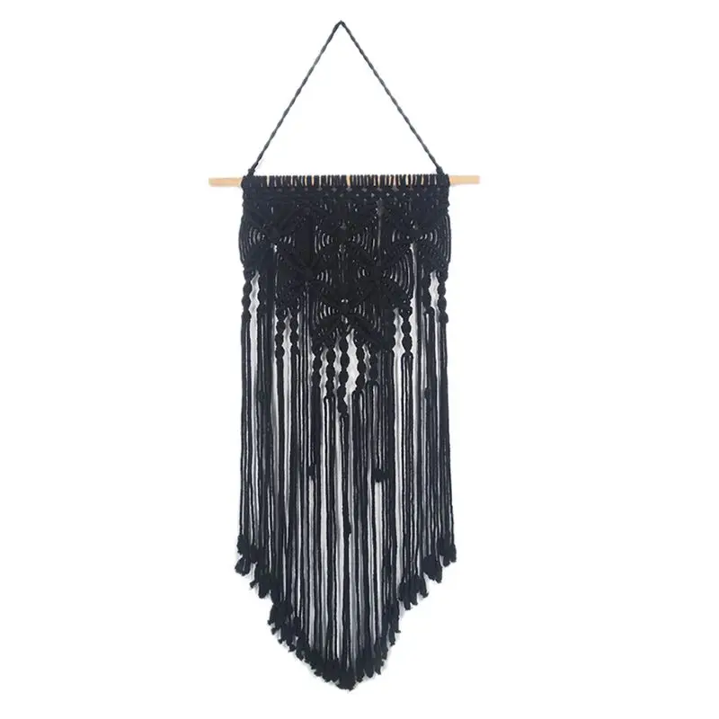 Черный Macrame Woven Wall Hanging Tapestry Handmade Boho Chic Bohemian Art Apartment Dorm Room Home Decoration - Цвет: Черный