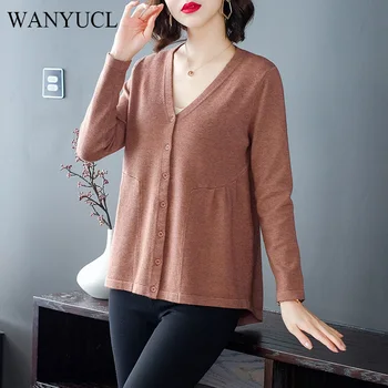 

WANYUCL cardigan women's cardigan short V-neck bright silk knit jacket 2020 spring and autumn outer wear loose cardigan