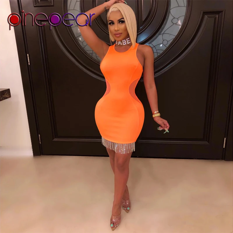 PinePear Mesh лоскутное платье с кисточками женское оранжевое рождественское вечернее