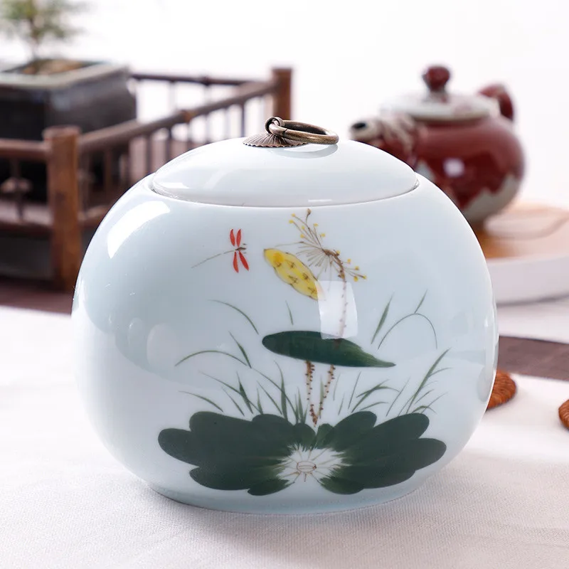 Hand Painted Celadon Tea Caddy gift Box Suit Packaging Ceramic Sealed Jar Storage Big CapacityTea Bottle 1800ml | Дом и сад