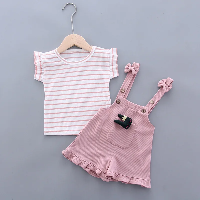2Pcs/Set Children Clothing Baby Girls T-Shirts Bib Shorts Toddler Cartoon Fashion Cotton Infant Clothes Suit kids clothing set girls clothing set