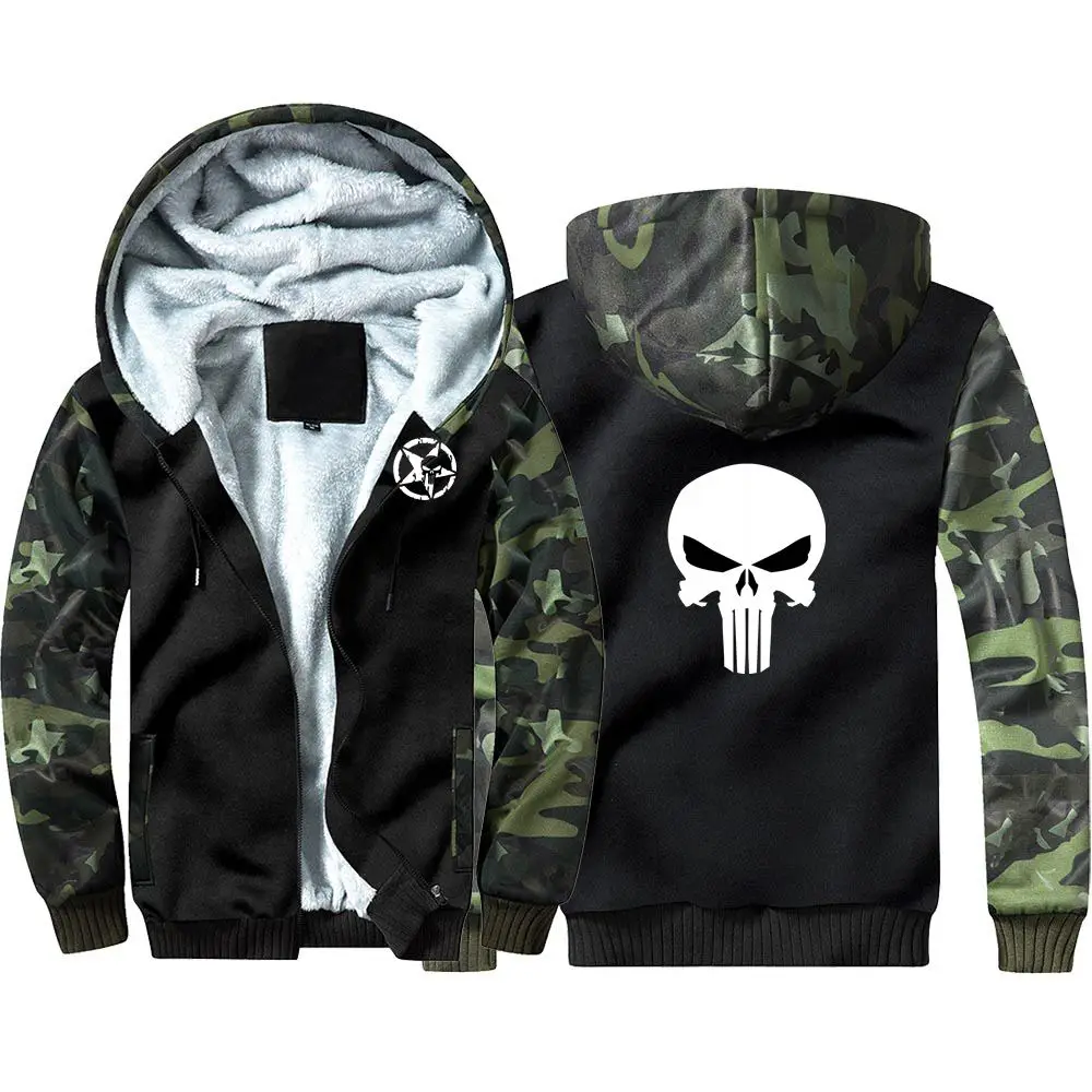 New The Punisher Camouflage Hoodie Sweatshirts Winter Thicken Hooded Coat Cosplay Costume Warm Men Women Clothing - Цвет: 04