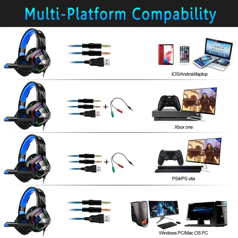 A66 Gaming Headphones 4D Stereo RGB Marquee Earphones Headset with Microphone for Laptop PC Gamer