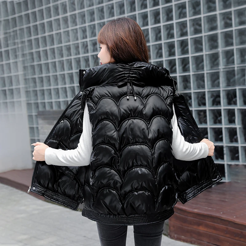 Autumn Winter Women's Casual Vest Stand Collar Bright Cotton Padded Waistcoat for Female  Glossy Sleeveless Puffer Vest womens parka