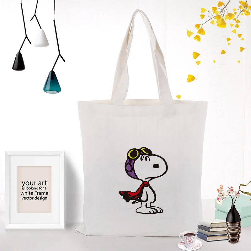SNOOPY096 Милая Холщовая Сумка-тоут с рисунком собаки из мультфильма, индивидуальный принт, текстовый логотип, сделай сам, ежедневное использование, Экологичная многоразовая сумка, перерабатываемая сумка для покупок - Цвет: SNOOPY096