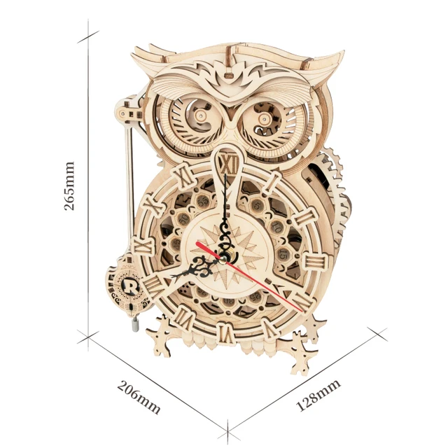 Robotime ROKR 3D Wooden Puzzle Owl Clock Wall Model Building Block Kit Toys for Kids for Gift LK503 3