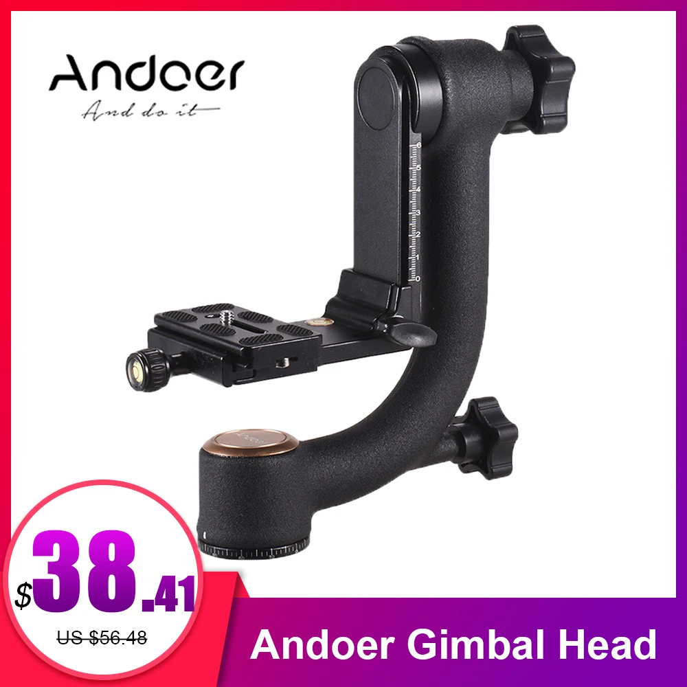 

Andoer Aluminum Alloy Gimbal Head Pan Tilt Tripod Head Adopt for Arca Swiss Quick Release Plate for DLSR Camera