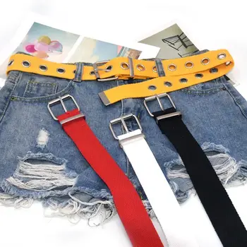 

Casual Canvas Nylon Belts For Women Men Waist Strap Fashion Punk Rivet Metal Black Long Waistband Harajuku for Jeans