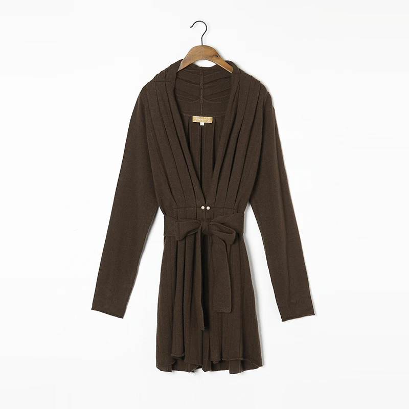 

100 Cashmere Sweater Women Long Cardigan High Quality Winter Sweaters Brown Red Beige Warm Soft Solid Natural Fabric