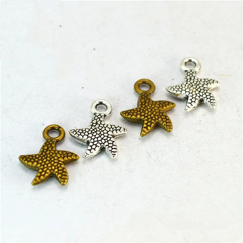 

200Pcs/lot Antique Silver Bronze Starfish Charms 12*17MM Ocean Animal Charms for Jewelry Making