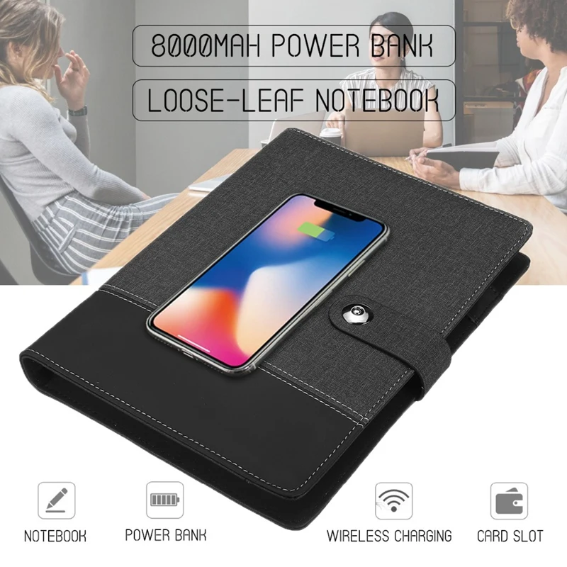 Бизнес Note Book многофункциональная A5 power Book 8000 MAh power Bank Qi Беспроводная зарядка записная книжка в переплете дневник планировщик