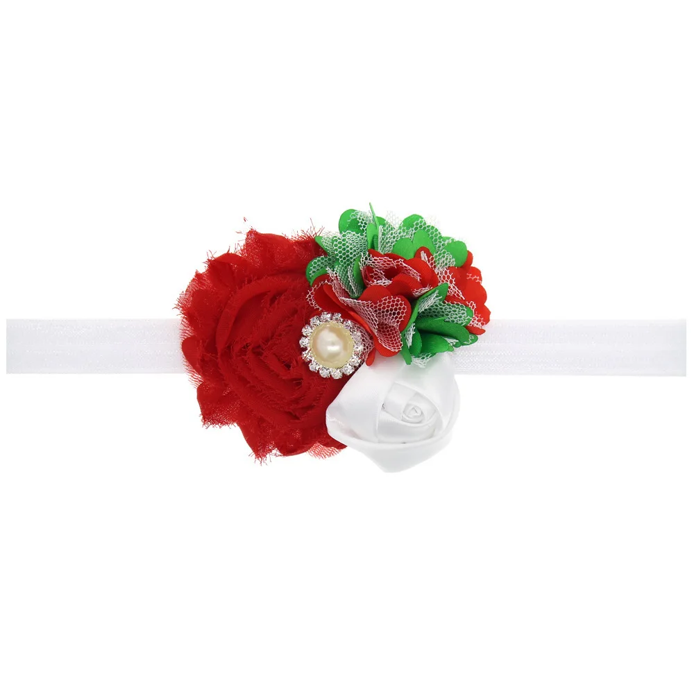 Christmas Party Baby Headband Princess Chiffon Shabby Flower Hairband Soft Elastic Crystal Pearl Headwear Accessories for Girls
