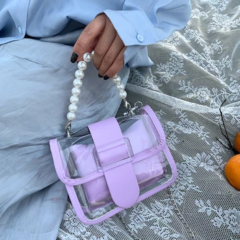

Pearl PVC Transparent Crossbody Bags For Women 2020 Chain Shoulder Messenger Bag Ladies Hand Sling Luxury Handbags Designer