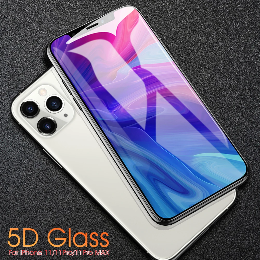 

5D Round Curved Edge Tempered Glass For iPhone 11 Pro XS Max XR X 8 7 6 6S Plus Full Cover Screen Protector Front Film PK 3D 4D