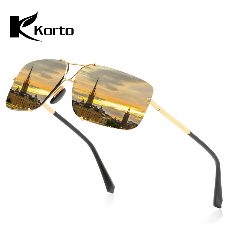 

Korto Rimless Sunglasses Fishing Glasses for Driving Men's Polarized Sun Glasses Classic Alloy Frame Square Sunglasses Brown