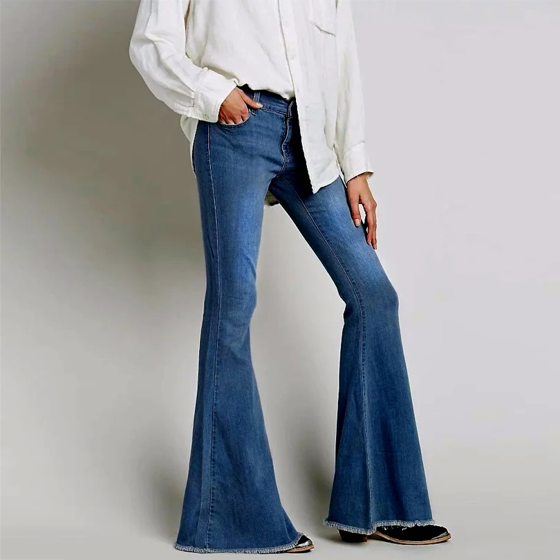 Jeans Svasati Donna A Vita Alta Con Gamba Larga, Denim Elasticizzato Morbido, Taglie Forti (XS-XXL)