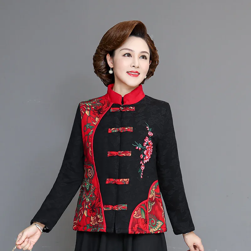 Traditional Chinese Style Autumn Women Cotton Warm Retro Fashion Printed Jackets Cardigan Outerwear Coat Tops Oriental Clothing