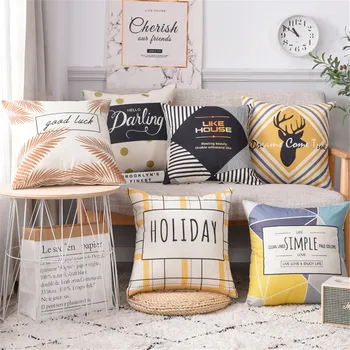 

Geometric Cushion Color Polyester Throw Pillow Striped Dotted Grid Triangular Geometric Art Cushion