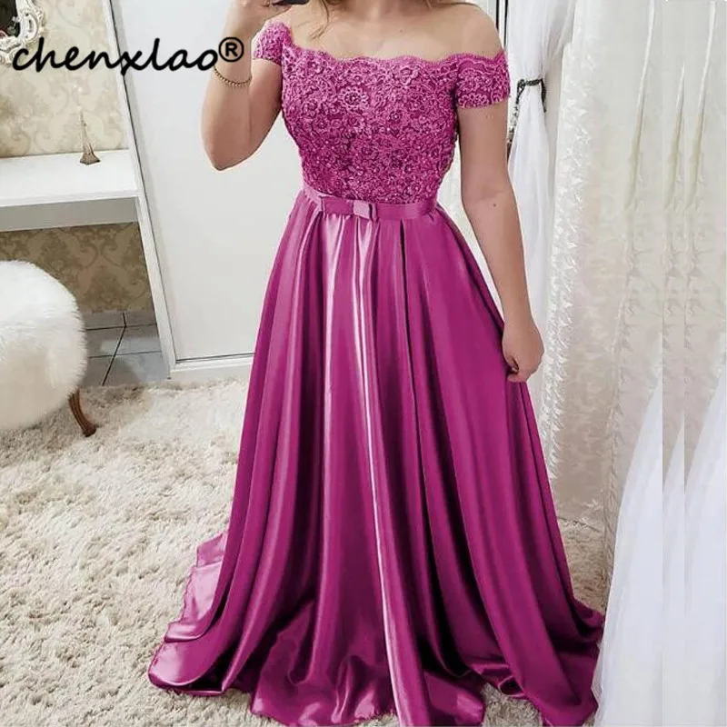 Vestidos, Длинные вечерние платья,, атласное ТРАПЕЦИЕВИДНОЕ кружевное платье с открытыми плечами, длина до пола, вечерние платья, вечернее платье