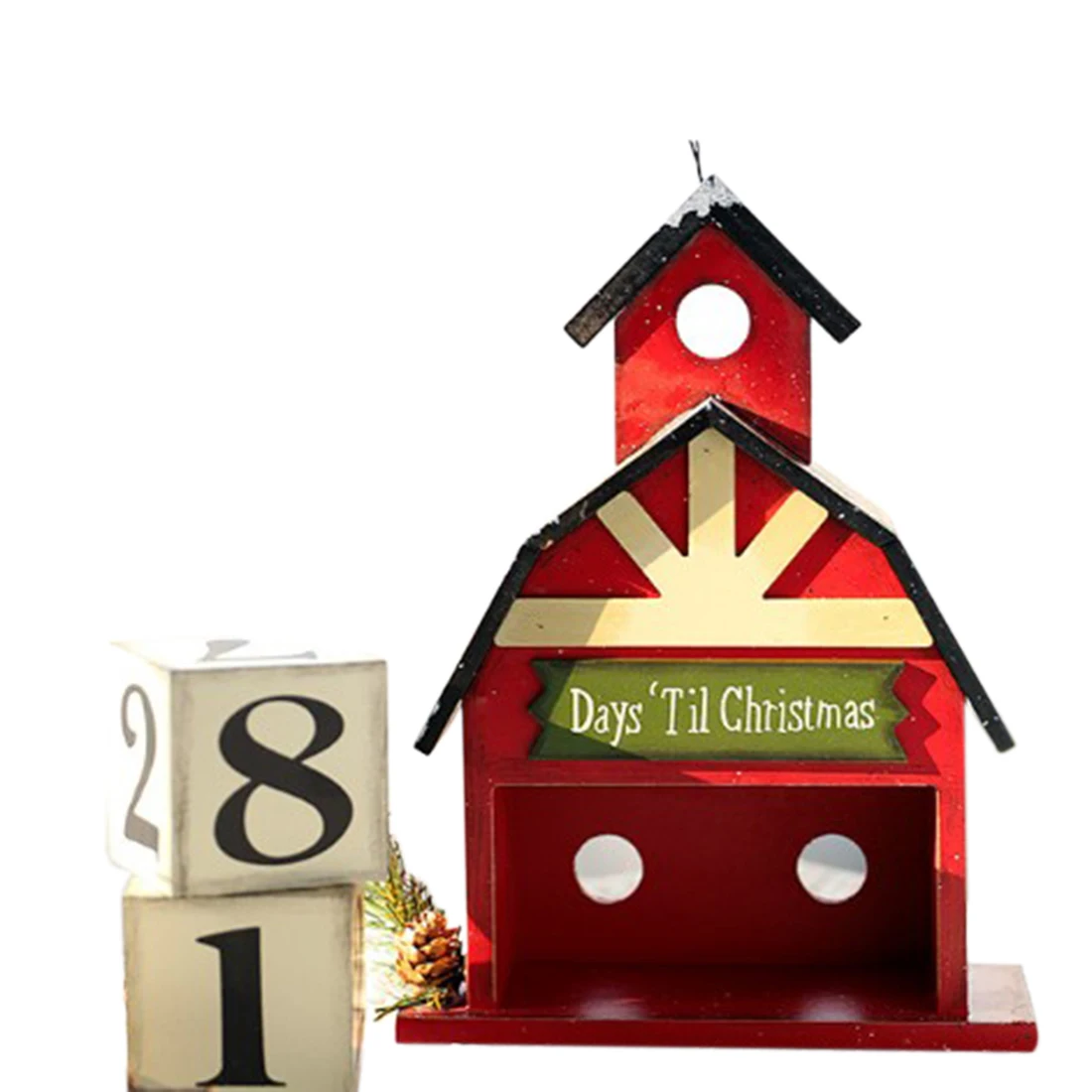 

Wooden Christmas Tree Castle Calendar Countdown Block Decoration