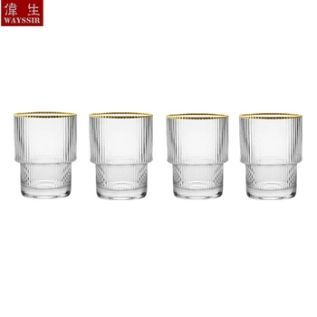 

4PCS Gift Set Nordic Crystal Glass Cool Water Hand Drawing Gold Line Fruit Juice Cup Wedding Party Tableware Mug Wine Glass Cup