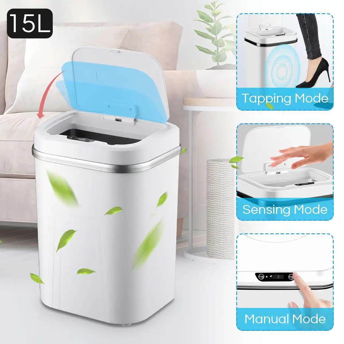 15L Automatic Touchless Intelligent induction Motion Sensor Kitchen Trash Can Wide Opening Sensor Eco-friendly Waste Garbag