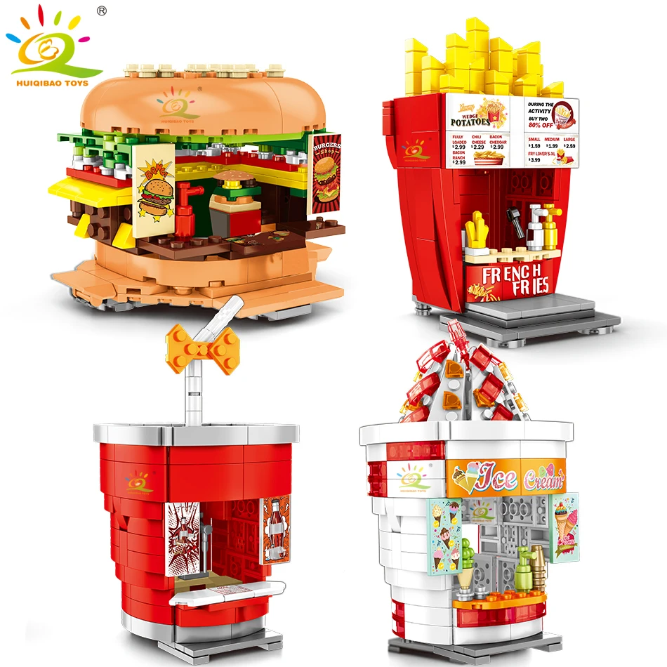

Hamburger Ice cream Food Store model Building Blocks Legoingly Architecture city street view Educational Children Toys for kids