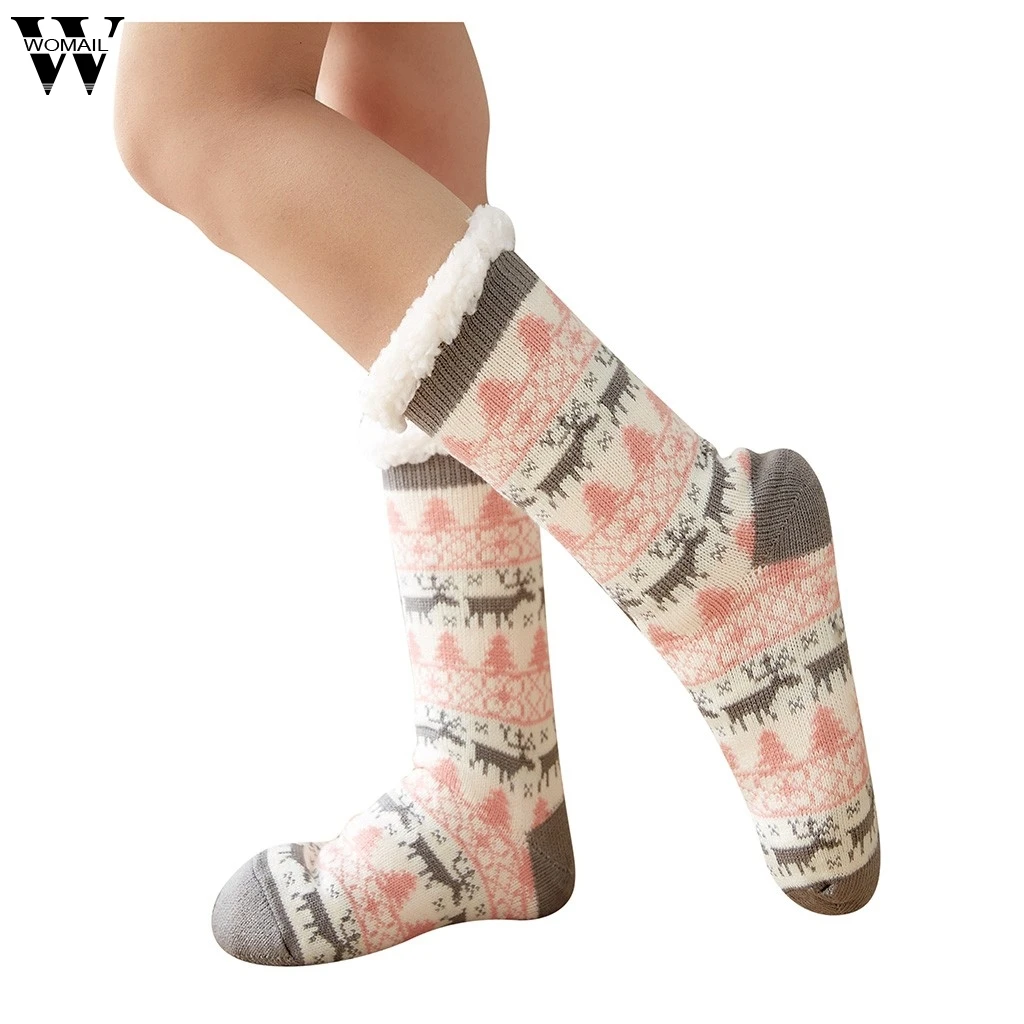 Рождественские женские носки в стиле Харадзюку, хлопковые милые забавные толстые нескользящие носки-тапочки для девочек, рождественский подарок