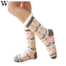 Рождественские женские носки в стиле Харадзюку, хлопковые милые забавные толстые нескользящие носки-тапочки для девочек, рождественский подарок